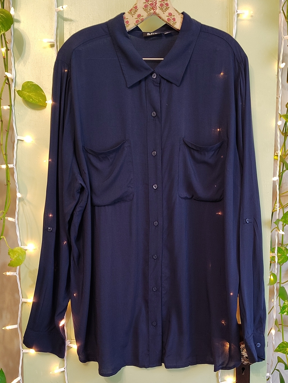 Women's ANA Navy Blue Lightweight Dbl Pocket Button Up 1X